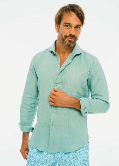 Camisa de lino verde